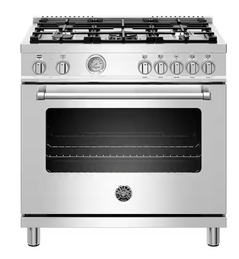 Pictures of Bertazzoni 36 inch Dual Fuel Range, 6 Brass Burners and Cast Iron Griddle, Electric Self-Clean Oven 11131SD63 - MAST366DFSXT - Open Box - Neu Appliance Outlet - Discount Appliance Outlet in Austin, Tx