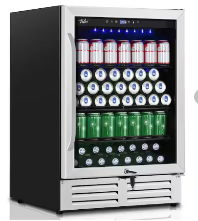 Velivi 24 in. 210 (12 oz.) Can Built-in/Freestanding Beverage Cooler Fridge with Adjustable Shelves in Stainless Steel KMYL150 - Open Box