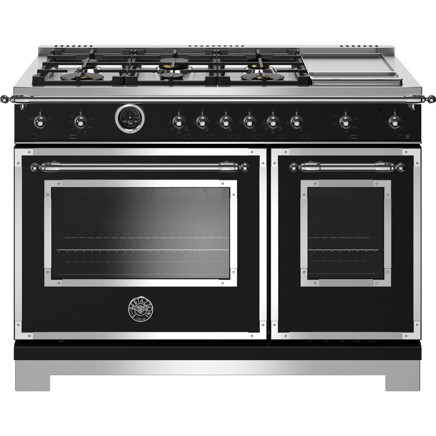 Bertazzoni 48 Inch Freestanding Dual Fuel Range with 6 Sealed Burners, Double Oven, 7 Cu. Ft. Total Capacity, Continuous Grates, Self Clean, Elegant Digital Gauge, and Dual Diagonal Convection Fans HERT486GDFSNET - Open Box
