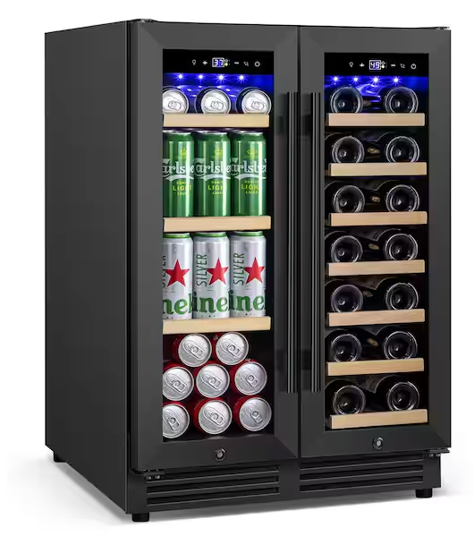 Pictures of Nipus 23.4 in. Dual Zone 20-Bottle and 80 Plus Cans Beverage and Wine Cooler in Black Stainless Steel Built-in Refrigerator 25135SD660 - NPDUAL02-Black - New in Box - Neu Appliance Outlet - Discount Appliance Outlet in Austin, Tx