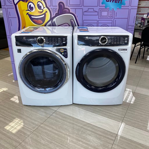 Electrolux 4.5 Cu.Ft. Stackable Front Load Washer with Steam and SmartBoost Wash System ELFW7637AW - Open Box and Electrolux 8.0 Cu. Ft. Front Load Perfect Steam™ Electric Dryer with Balanced Dry™ and Instant Refresh ELFE7626BW - Scratch & Dent (Minor)