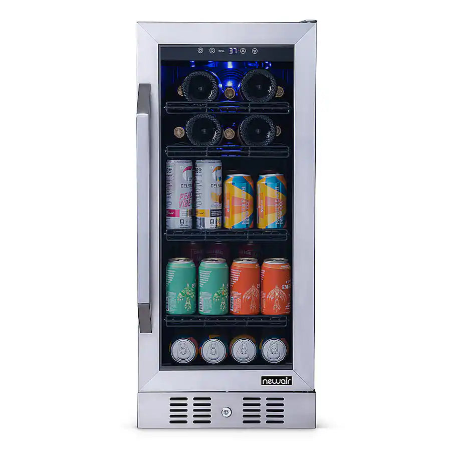 NewAir 15 in. FlipShelf 33 Wine Bottles & 80 Cans Built-in Beverage and Wine Cooler in Stainless Steel with Reversible Shelves SA628 - NWB060SS00 - Open Box