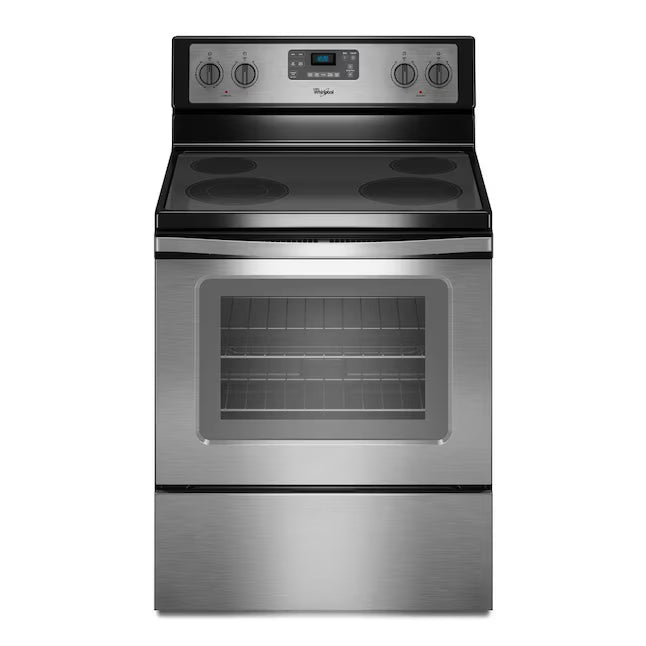 Whirlpool 30-in Glass Top 4 Burners 5.3-cu ft Freestanding in Black-on-Stainless WFE515S0ES - Certified Refurbished