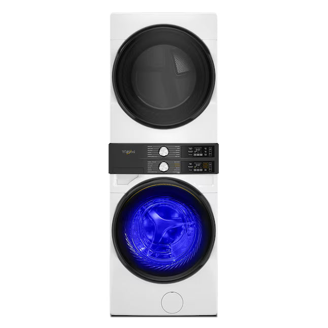 Whirlpool UV Clean 4.5-cu ft Front Load Washer and 7.4-cu ft Plug in Dryer Stacked Laundry Center in White WEF5727TW - Open Box