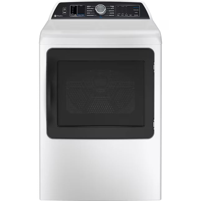 GE Profile 7.4 cu. ft. Smart Electric Dryer in White with Steam, Sanitize Cycle, and Sensor Dry, ENERGY STAR PTD70EBSTWS- Scratch & Dent (Moderate)