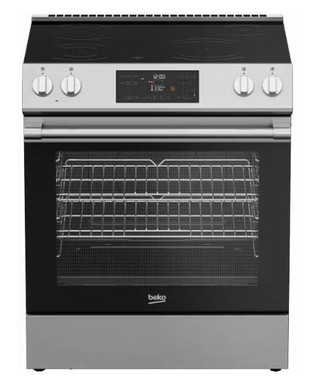 Beko Self Cleaning Slide-In Range with Telescopic Roller Racks and Faster Preheat Time SLER30423SS - Scratch & Dent (Moderate)