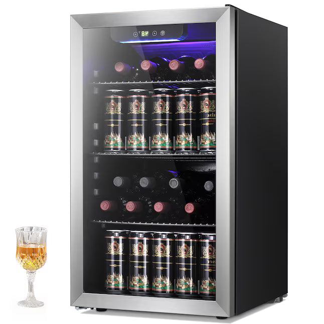 COWSAR 17.5-in W 130 -Can Capacity Stainless Steel Freestanding Indoor Beverage Refrigerator with Glass Door W5899SSH - New in Box