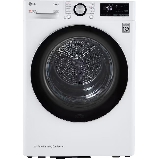 LG 2.4 cu.ft. Compact Front Load Washer with Built-In Intelligence WM1455HWA - Open Box and LG 4.2 cu.ft. Smart wi-fi Enabled Compact Front Load Dryer with Dual Inverter HeatPump™ Technology 16214 - DLHC1455W - Scratch & Dent (Minor)