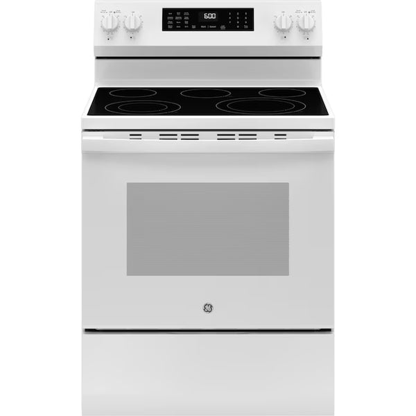 GE® ENERGY STAR® 30" Free-Standing Electric Convection Range with No Preheat Air Fry and EasyWash™ Oven Tray GRF600AVWW - New in Box