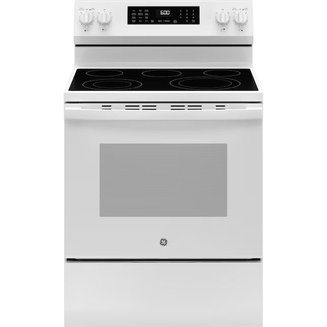 GE® ENERGY STAR® 30" Free-Standing Electric Convection Range with No Preheat Air Fry and EasyWash™ Oven Tray GRF600AVWW - New in Box