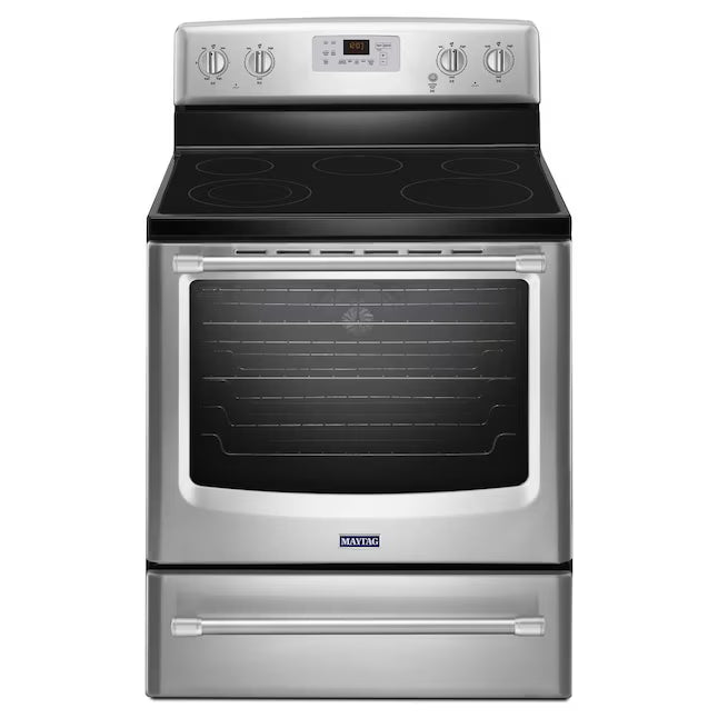 Maytag Glass Top 5 Elements 6.2-cu ft Self-Cleaning Freestanding Electric Range in Stainless Steel 25139SD774 - MER8700DS