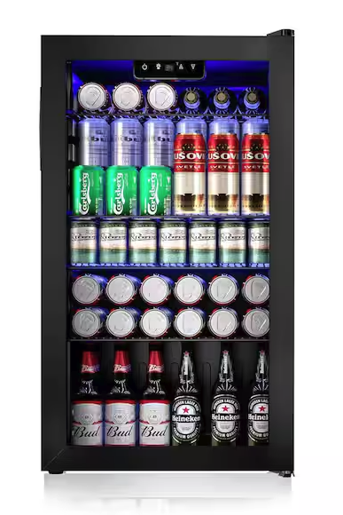 SIMZLIFE 17.7 in.W Single Zone 130-Cans Freestanding Beverage Refrigerator Cooler in Black, Reversible Door 251310SD881 - BR008-110SH - Scratch & Dent (Minor)