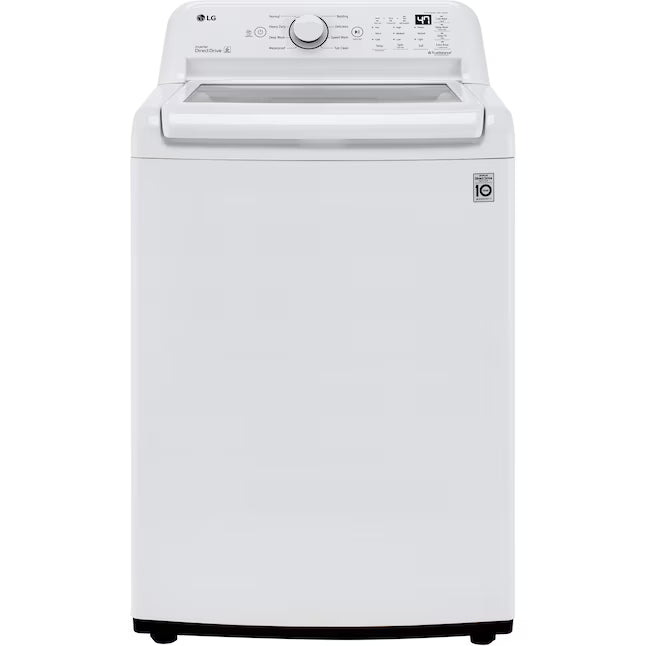LG 4.3 cu. ft. Ultra Large Capacity Top Load Washer with 4-Way™ Agitator WT7005CW - Scratch & Dent (Minor) and LG 7.3 Cu. Ft. Electric Rear Control Ultra Large Capacity Dryer with Sensor Dry DLE6100W - Open Box