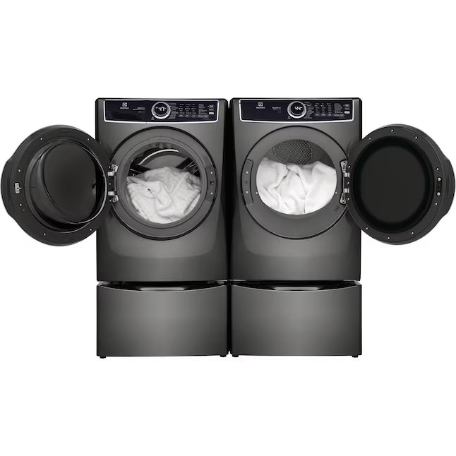 Electrolux Titanium Front Load 600 Series 4.5 Cu. Ft. Washer with Smartboost ELFW7637AT - Scratch & Dent (Moderate) and Electrolux 8 cu. ft. vented Front Load Stackable 600 Series Electric Dryer with LuxCare Dry 16248 - ELFE7637AT - Scratch & Dent (Minor)