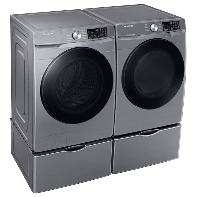 Samsung 4.5 cu. ft. Large Capacity Smart Front Load Washer with Super Speed Wash in Platinum WF45B6300AP - Scratch & Dent (Minor) and Samsung 7.5 cu. ft. Front Load Electric Dryer with Steam 16272 - DVE45B6300P - Scratch & Dent (Minor)