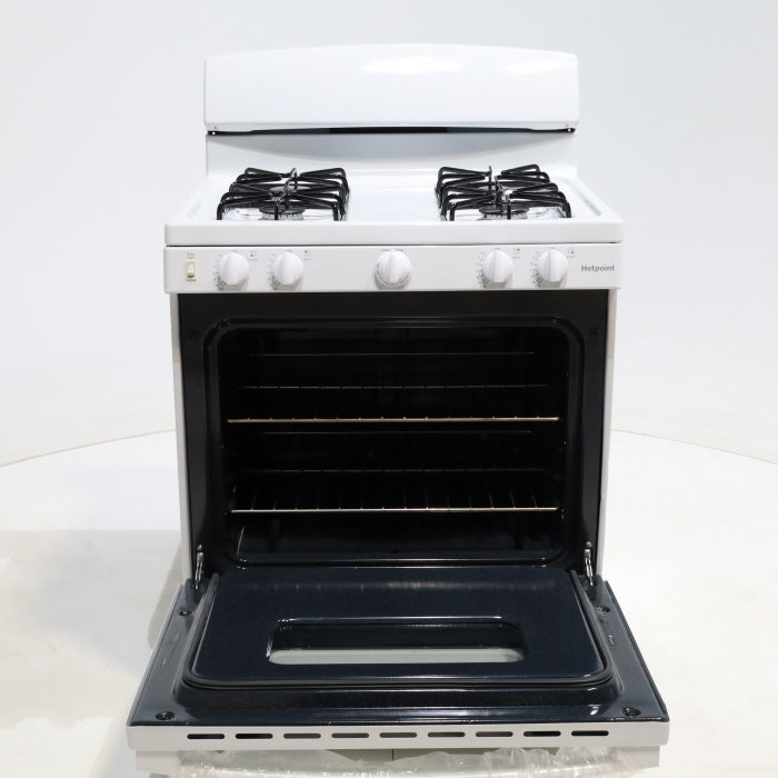 Pictures of White Hotpoint 4.8 cu. ft. 4 Burner Freestanding Gas Range with Broiler Drawer - Scratch & Dent - Minor - Neu Appliance Outlet - Discount Appliance Outlet in Austin, Tx