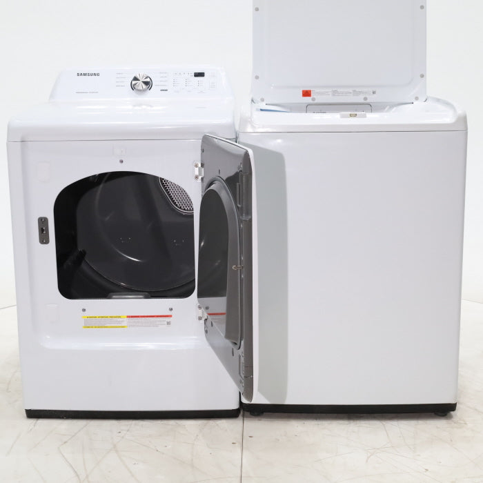 Pictures of Samsung White Top Load Diamond Drum 4.0 cu ft Washing Machine with 8 Wash Cycles and 7.2 cu. ft. Electric Dryer with Sensor Dry in White - Scratch & Dent - Minor /  Moderate - Neu Appliance Outlet - Discount Appliance Outlet in Austin, Tx