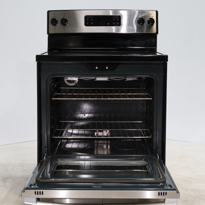 Pictures of Black with Stainless Steel GE 5.3 cu. ft. Freestanding 4 Heating Element Smooth Cooktop Electric Range with Dual Element Bake - Certified Refurbished - Neu Appliance Outlet - Discount Appliance Outlet in Austin, Tx