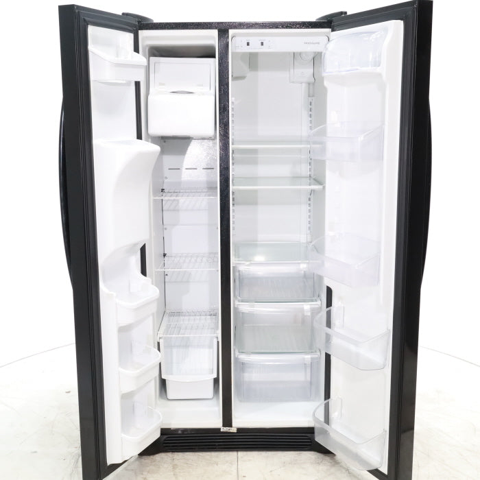 33" Wide Ebony Black Frigidaire 22.1 cu. ft. Side by Side Refrigerator with External Ice and Water Dispenser - Certified Refurbished
