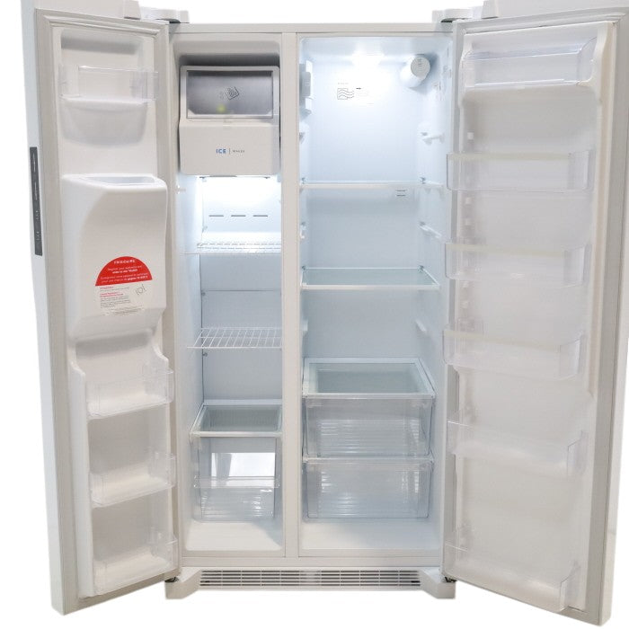 Pictures of 36 1/8" Wide White Frigidaire 25.6 cu. ft. Side by Side Refrigerator with Exterior Ice and Water Dispenser - Scratch and Dent - Minor - Neu Appliance Outlet - Discount Appliance Outlet in Austin, Tx