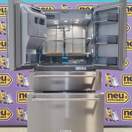 Pictures of KitchenAid PrintShielf Stainless 26.2 Cu. Ft. Multi-Door French Door Refrigerator with Platinum Interior and FreshChill™ Full-Width Refrigerated Drawer - Open Box - Neu Appliance Outlet - Discount Appliance Outlet in Austin, Tx