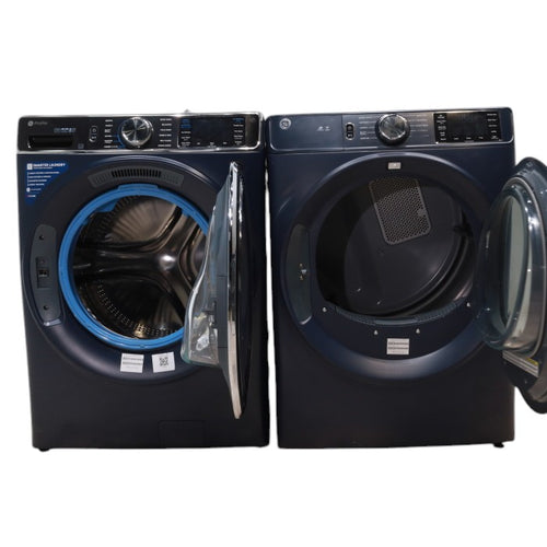 Pictures of Sapphire Blue GE Profile 5.3 cu. ft. Smart Front Load ENERGY STAR Washer with OdorBlock UltraFresh Vent System and Microban and GE 7.8 cu. ft. Smart Front Load ENERGY STAR Electric Dryer in Sapphire Blue with Sanitize Cycle - Scratch & Dent - Moderate - Neu Appliance Outlet - Discount Appliance Outlet in Austin, Tx