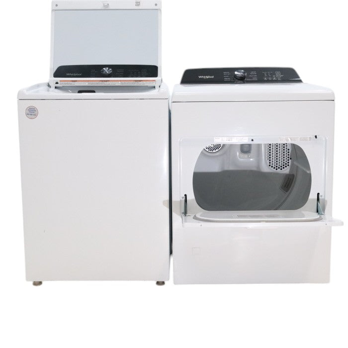 Pictures of Whirlpool 4.7–4.8 Cu. Ft. Top Load Washer with 2 in 1 Removable Agitator and Built-In Water Faucet and 7.0 Cu. Ft. Top Load Gas Moisture Sensing Dryer with Wrinkle Shield™ Option - Open Box - Neu Appliance Outlet - Discount Appliance Outlet in Austin, Tx