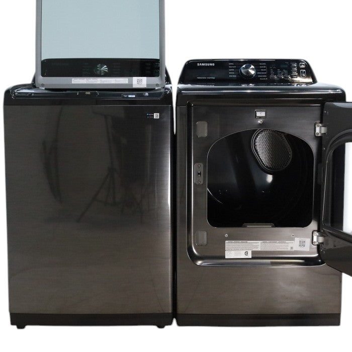 Samsung Brushed Black 4.7 cu. ft. Large Capacity Smart Top Load Washer with Active WaterJet and 7.4 cu. ft. Smart Electric Dryer with Sensor Dry - Open Box