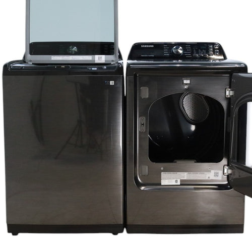 Pictures of Samsung Brushed Black 4.7 cu. ft. Large Capacity Smart Top Load Washer with Active WaterJet and 7.4 cu. ft. Smart Electric Dryer with Sensor Dry - Open Box - Neu Appliance Outlet - Discount Appliance Outlet in Austin, Tx