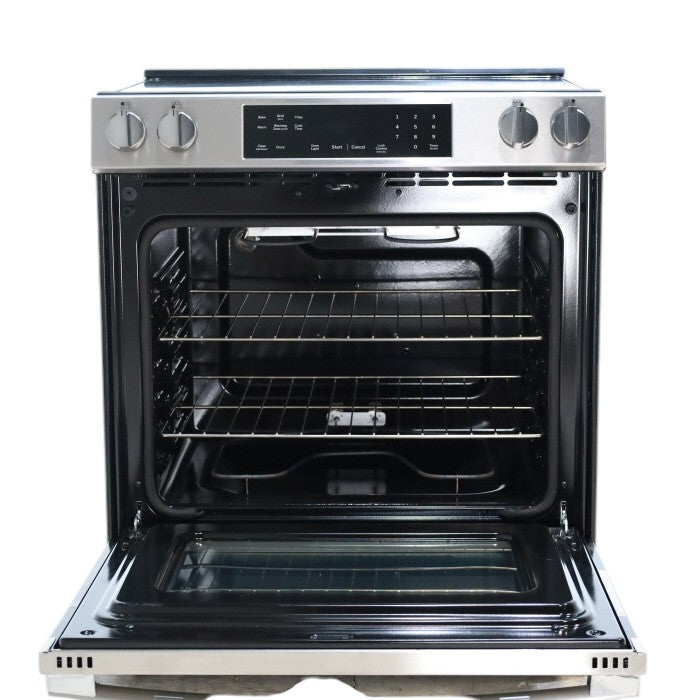 Pictures of GE® Stainless Steel 30" Front Control Slide-In Electric Range with Crisp Mode and 5 Burner Radiant Cooktop - Scratch & Dent - Open Box - Neu Appliance Outlet - Discount Appliance Outlet in Austin, Tx