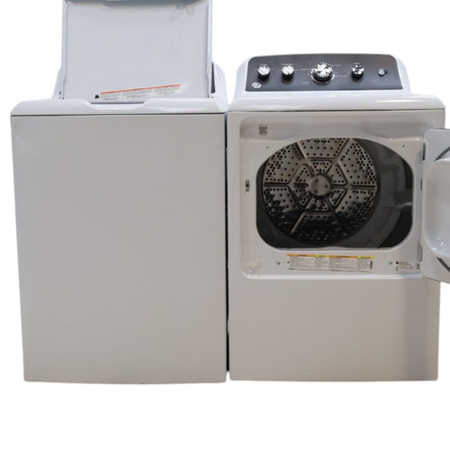 Pictures of GE 4.5 cu. ft. Capacity Washer with Stainless Steel Basket, Cold Plus and Wash Boost and GE 7.2 cu. ft. Capacity Electric Dryer with Up To 120 ft. Venting and Extended Tumble - Scratch & Dent - Minor - Neu Appliance Outlet - Discount Appliance Outlet in Austin, Tx