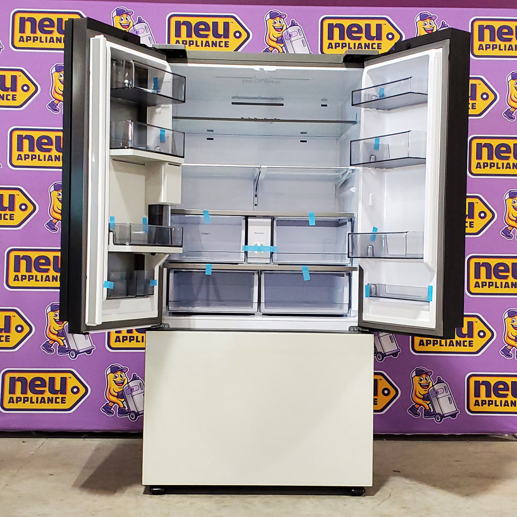Samsung Bespoke White Glass 3 Door French Door 30 Cu. Ft. Refrigerator with Beverage Center 3SD878 - RF30BB660012 - Scratch & Dent (Minor)