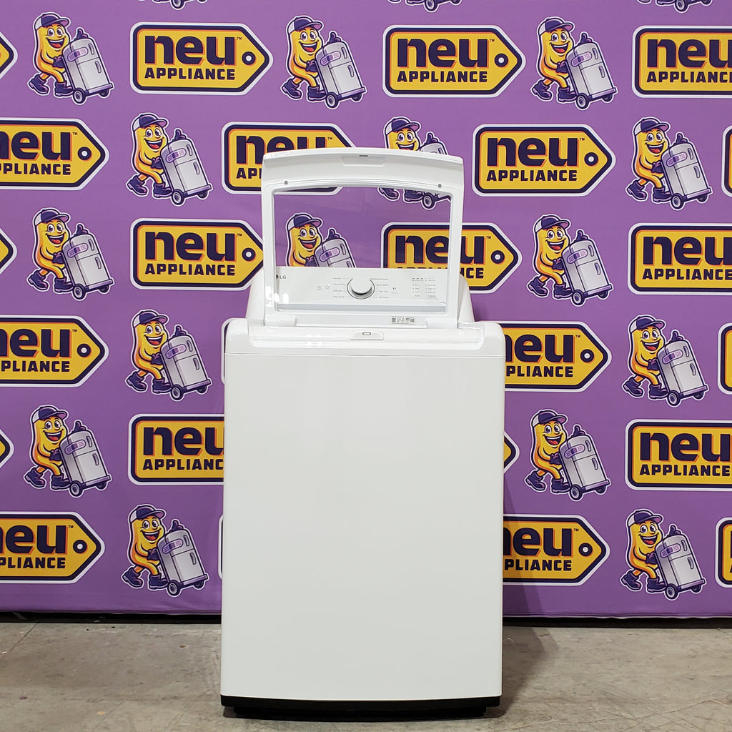 LG 4.3 cu. ft. Capacity Top Load Washer with TurboDrum™ Technology and Impeller WT6100CW - Scratch & Dent (Minor) and LG 7.3 Cu. Ft.  Electric Rear Control Ultra Large Capacity Dryer in White with Sensor Dry 16068 - DLE6100W - Scratch & Dent (Minor)