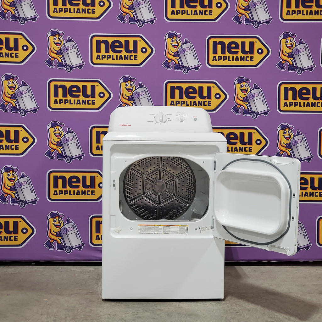 Pictures of Hotpoint® 4.0 cu. ft. Capacity Washer with Cold Plus and Water Level Control HTW265ASWWW - Scratch & Dent (Moderate) and Hotpoint® 6.2 cu. ft. vented Electric Dryer with Auto Dry 16102 - HTX26EASWWW - Scratch & Dent (Moderate) - Neu Appliance Outlet - Discount Appliance Outlet in Austin, Tx