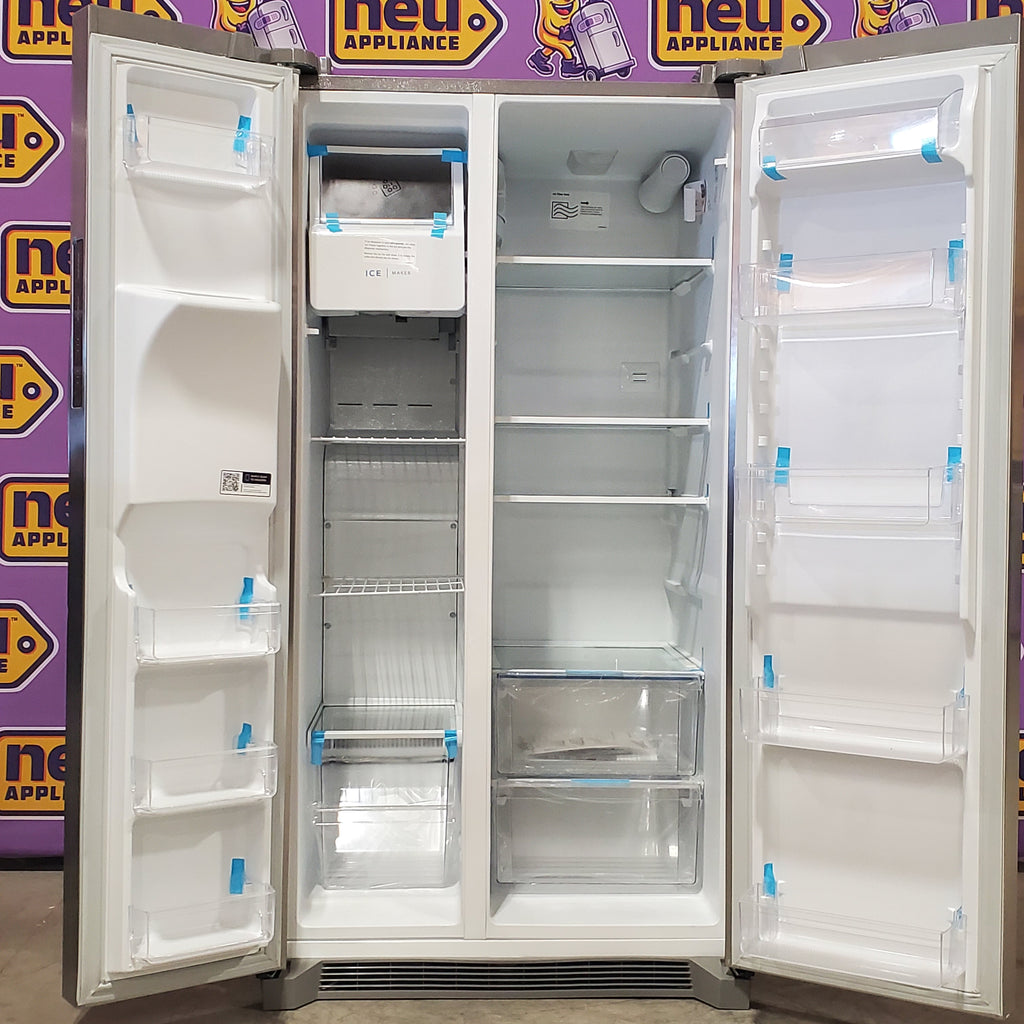 Frigidaire 25.6 cu. ft. ENERGY STAR Side by Side Refrigerator with Exterior Water and Ice Dispenser in Stainless Steel 4SD448 - FRSS2623AS - Scratch & Dent (Moderate)
