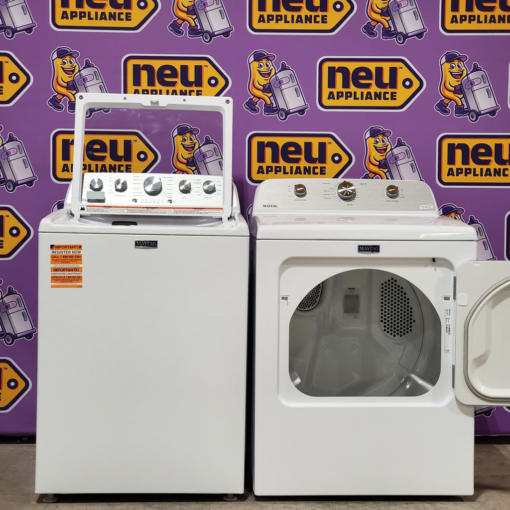 Pictures of Maytag Top Load 4.7 cu. ft. Agitator Washer with Extra Power and Deep Fill Option MVW5435PW - Open Box and MayTag 7.0 cu. ft. Top Load Electric Wrinkle Prevent Dryer 16090 - MED4500MW - Scratch & Dent (Minor) - Neu Appliance Outlet - Discount Appliance Outlet in Austin, Tx