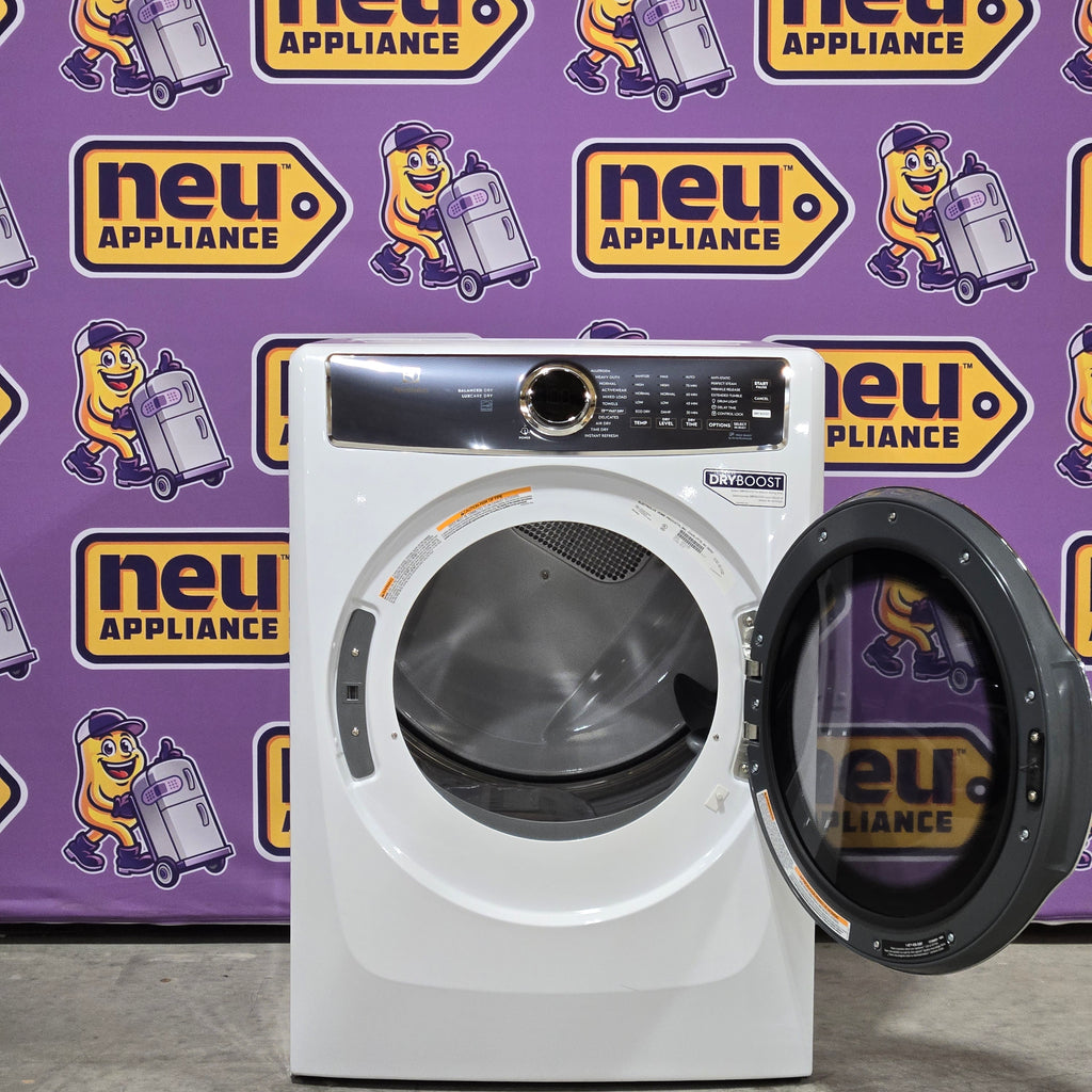 Electrolux 4.5 Cu.Ft. Stackable Front Load Washer with Steam and SmartBoost Wash System ELFW7637AW  - Scratch & Dent (Moderate) and Electrolux 8.0 cu. ft. Front Load Electric Dryer with Perfect Steam 16182 - ELFE7637AW - Open Box