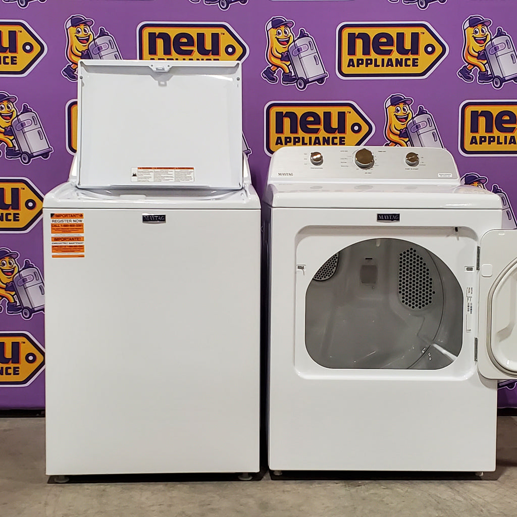 Pictures of Maytag 4.5 cu. ft. Capacity Top Load Washer with Power™ Agitator and Deep Fill MVW4505MW - Open Box and Maytag 7.0 cu. ft. Capacity Top Load Electric Wrinkle Prevent Dryer 16092 - MED4500MW - Open Box - Neu Appliance Outlet - Discount Appliance Outlet in Austin, Tx