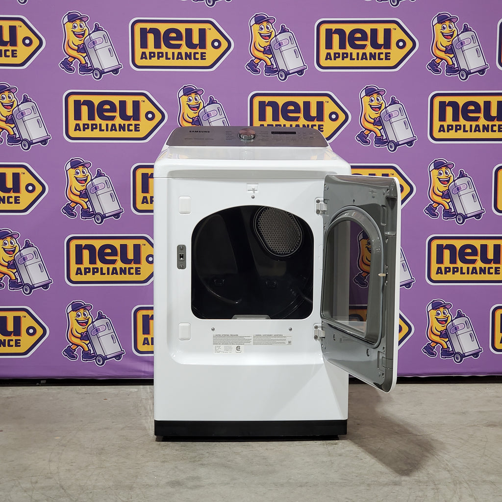 Samsung 5.0 cu. ft. Top Load Washing Machine with Active Water Jet 1CR04014 - WA50R5200AW - Certified Refurbished and Samsung White Smart Electric 7.4 Cu. Ft. Dryer with Sensor Dry and Steam Sanitize+ 16106 - DVE52A5500W - Scratch & Dent (Minor)