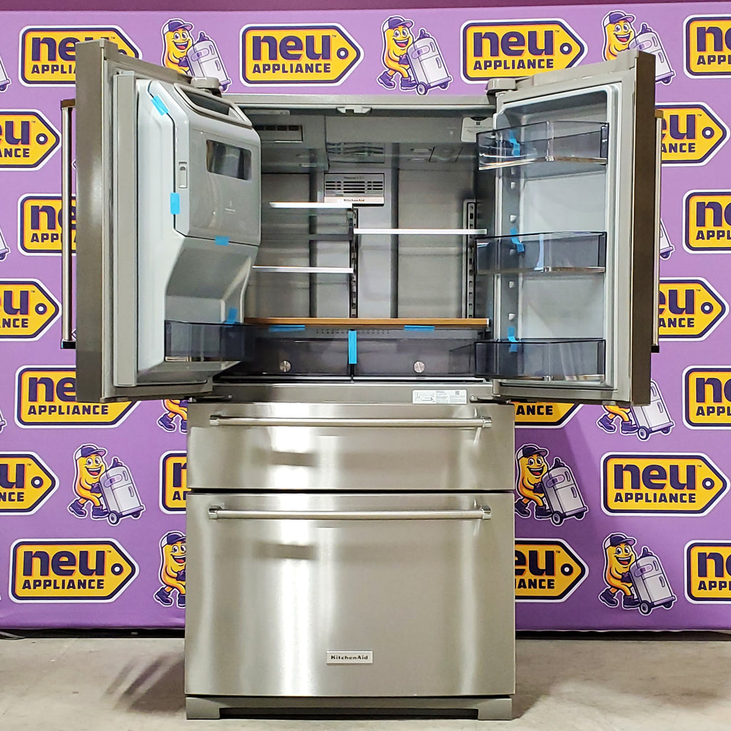 Pictures of KitchenAid PrintShield Stainless 26.2 Cu. Ft. Multi-Door French Door Refrigerator with Platinum Interior and FreshChill™ Full-Width Refrigerated Drawer 3SD859 - KRMF536RPS - Scratch & Dent (Minor) - Neu Appliance Outlet - Discount Appliance Outlet in Austin, Tx