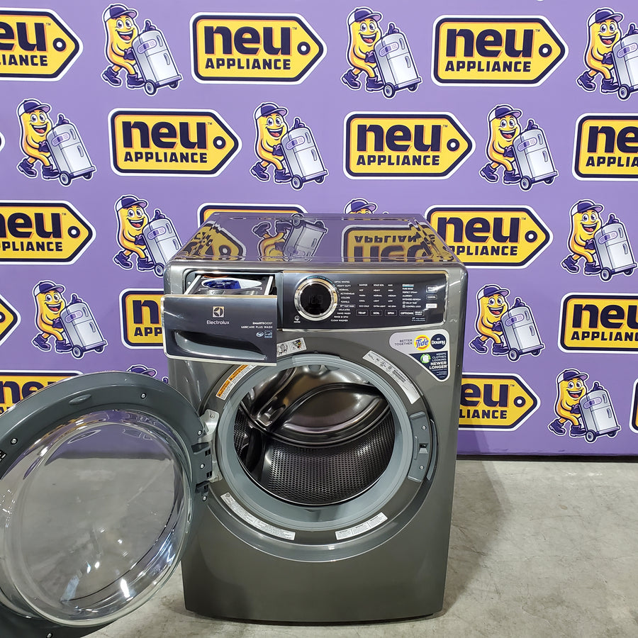 Electrolux Titanium Front Load 600 Series 4.5 Cu. Ft. Washer with Smartboost ELFW7637AT - Scratch & Dent (Minor) and Electrolux 8 cu. ft. vented Front Load Stackable 600 Series Electric Dryer in Titanium with LuxCare Dry 16245 - ELFE7637AT - Open Box