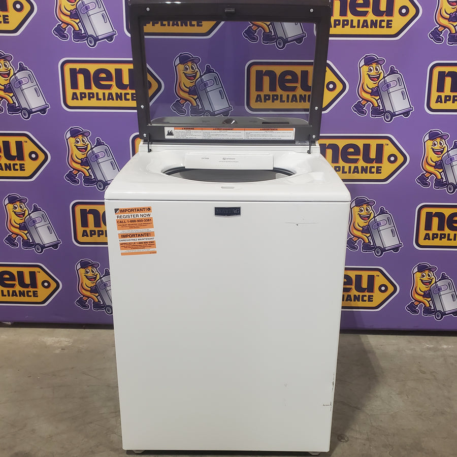 Maytag Top Load 4.8 cu ft Washer with Deep Fill and Slow-Close Glass Lid MVW6200KW - Scratch & Dent (Minor) and Maytag 7.0 cu ft Electric Dryer with Moisture Sensing and Quick Dry Cycle 16191 - MED6200KW - Scratch & Dent (Moderate)