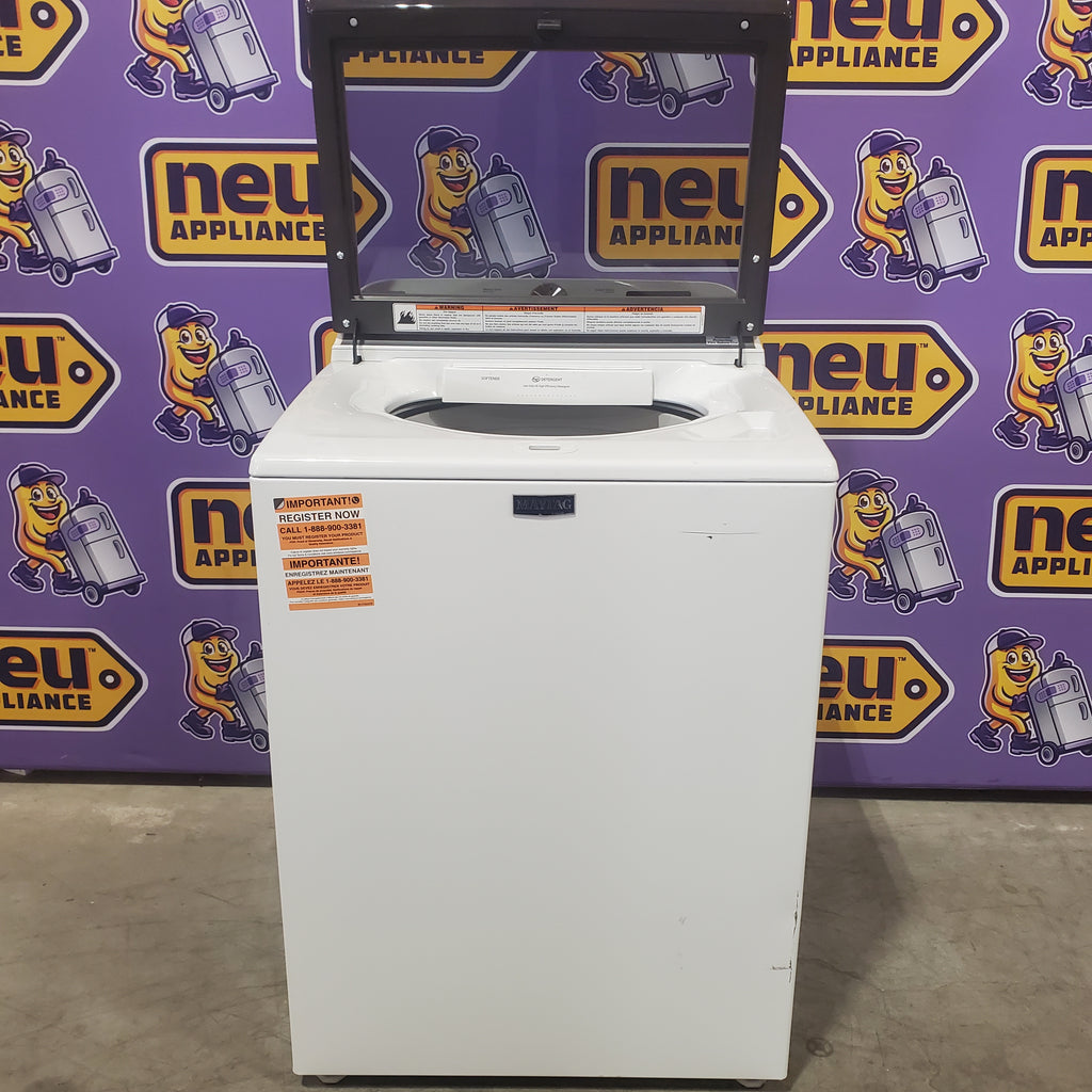 Pictures of Maytag Top Load 4.8 cu ft Washer with Deep Fill and Slow-Close Glass Lid MVW6200KW - Scratch & Dent (Minor) and Maytag 7.0 cu ft Electric Dryer with Moisture Sensing and Quick Dry Cycle 16191 - MED6200KW - Scratch & Dent (Moderate) - Neu Appliance Outlet - Discount Appliance Outlet in Austin, Tx