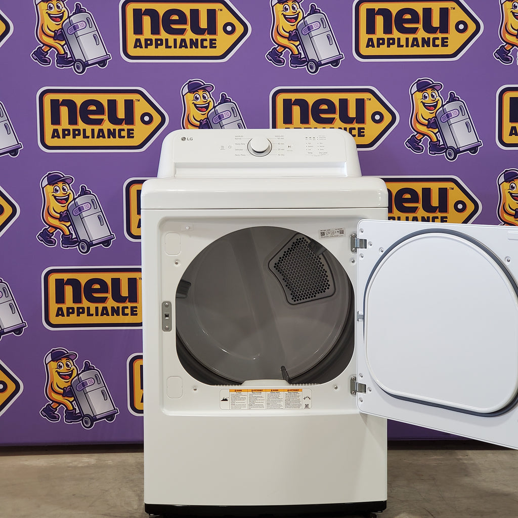 LG 4.3 cu. ft. Capacity Top Load Washer with TurboDrum™ Technology and Impeller WT6100CW - New in Box and LG 7.3 Cu. Ft.  Electric Rear Control Ultra Large Capacity Dryer in White with Sensor Dry DLE6100W - Open Box