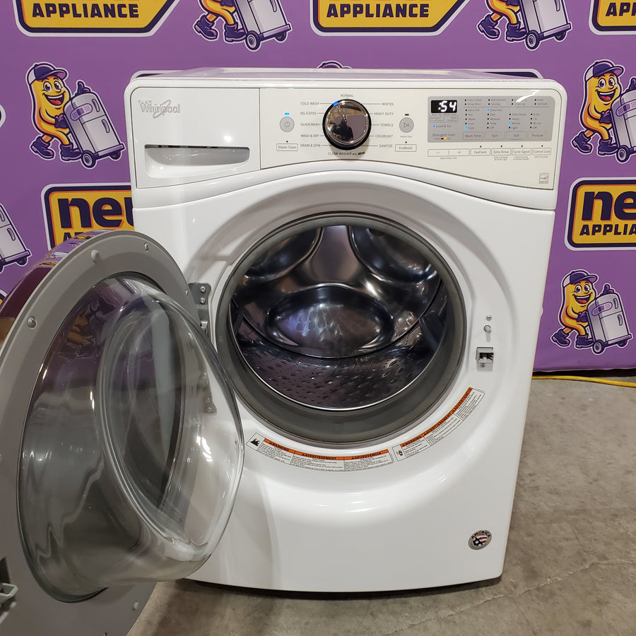 Whirlpool 27 Inch 4.5 cu. ft. Front Load Washer with Load & Go, Adaptive Wash, Steam Clean, 12 Wash Cycles, 1,200 RPM, and Smooth Wave Stainless Steel Basket WFW92HEFW - Scratch & Dent (Minor)