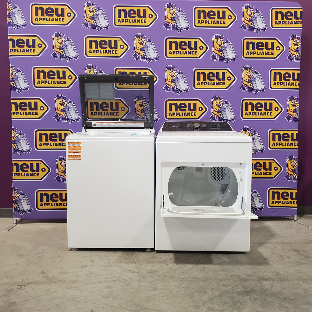 Pictures of 5.2–5.3 Cu. Ft. Whirlpool Top Load Washer in White with Removable Agitator WTW6157PW - Open Box and Whirlpool 7.0 cu. ft. Electric Dryer with Hamper Door WED5010LW - Open Box - Neu Appliance Outlet - Discount Appliance Outlet in Austin, Tx