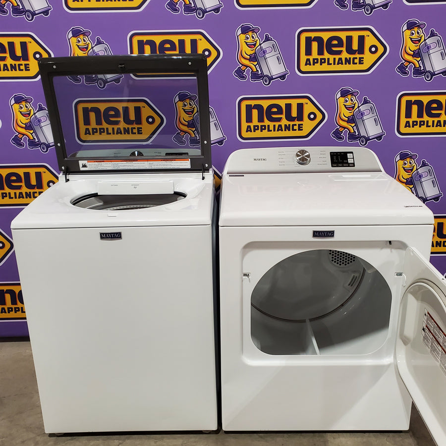 Maytag Top Load 4.8 cu ft Washer with Deep Fill and Slow-Close Glass Lid MVW6200KW - Scratch & Dent (Minor) and Maytag 7.0 cu ft Electric Dryer with Moisture Sensing and Quick Dry Cycle 16241 - MED6200KW - Scratch & Dent (Moderate)