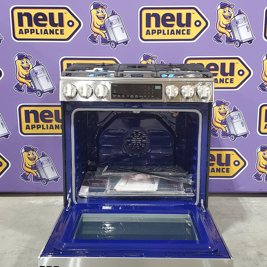 Pictures of LG 6.3 cu ft. Smart wi-fi Enabled ProBake Convection® InstaView® Gas Slide-In Range with Air Fry in Print Proof Stainless Steel 21SD021 - LSGL6335F - Open Box - Neu Appliance Outlet - Discount Appliance Outlet in Austin, Tx