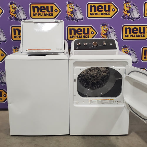 Pictures of GE® 4.5 cu. ft. Capacity Washer with Stainless Steel Basket GTW485ASWWB - Scratch & Dent (Major) and GE® 7.2 cu. ft. Capacity Electric Dryer with Up To 120 ft. Venting and Extended Tumble 16131 - GTD48EASWWB - Scratch & Dent (Minor) - Neu Appliance Outlet - Discount Appliance Outlet in Austin, Tx