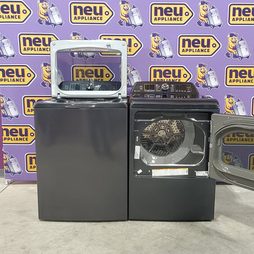 GE Profile 5.4 cu. ft. Top Load Washing Machine with FlexDispense PTW700BPTDG - Scratch & Dent (Minor) and GE Profile 7.4 cu. ft. Gas Dryer with Steam 16041 - PTD70EBPTDG - Open Box